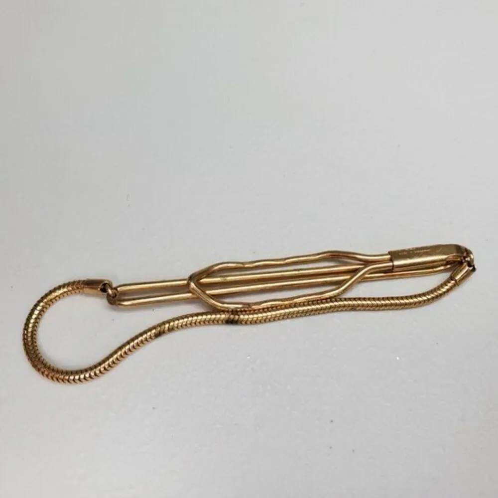 Anson Tie Bar Chain Gold Tone Stripe Basic Classic Draped Clip Wire Dainty Thin